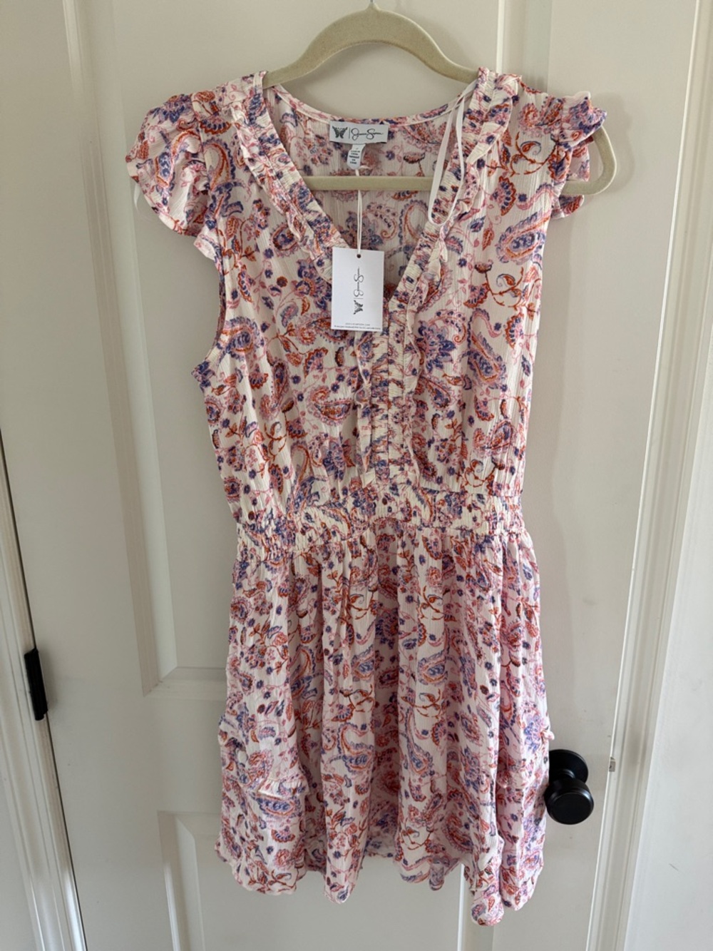 Jessica Simpson Pink Paisley Mini Dress with Purple and Orange Accents